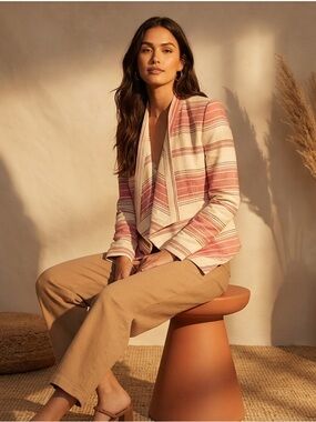 BCBGMaxAzria Cream Blazer with Pink Stripes